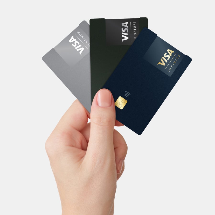 Visa Premium cards в руке