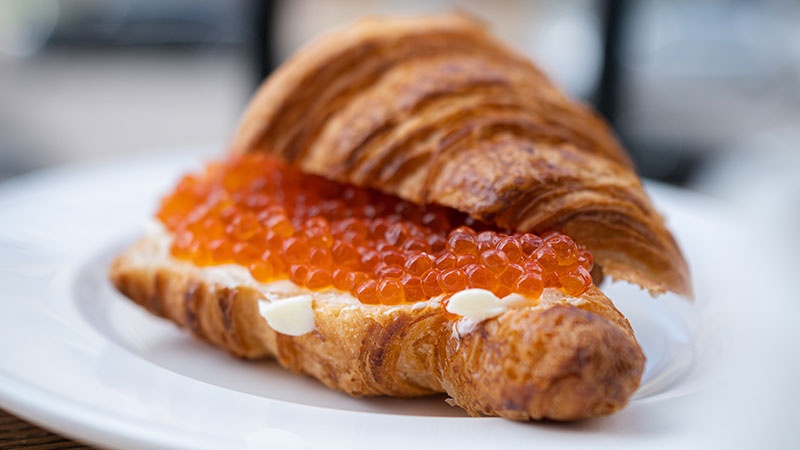 A croissant with caviar